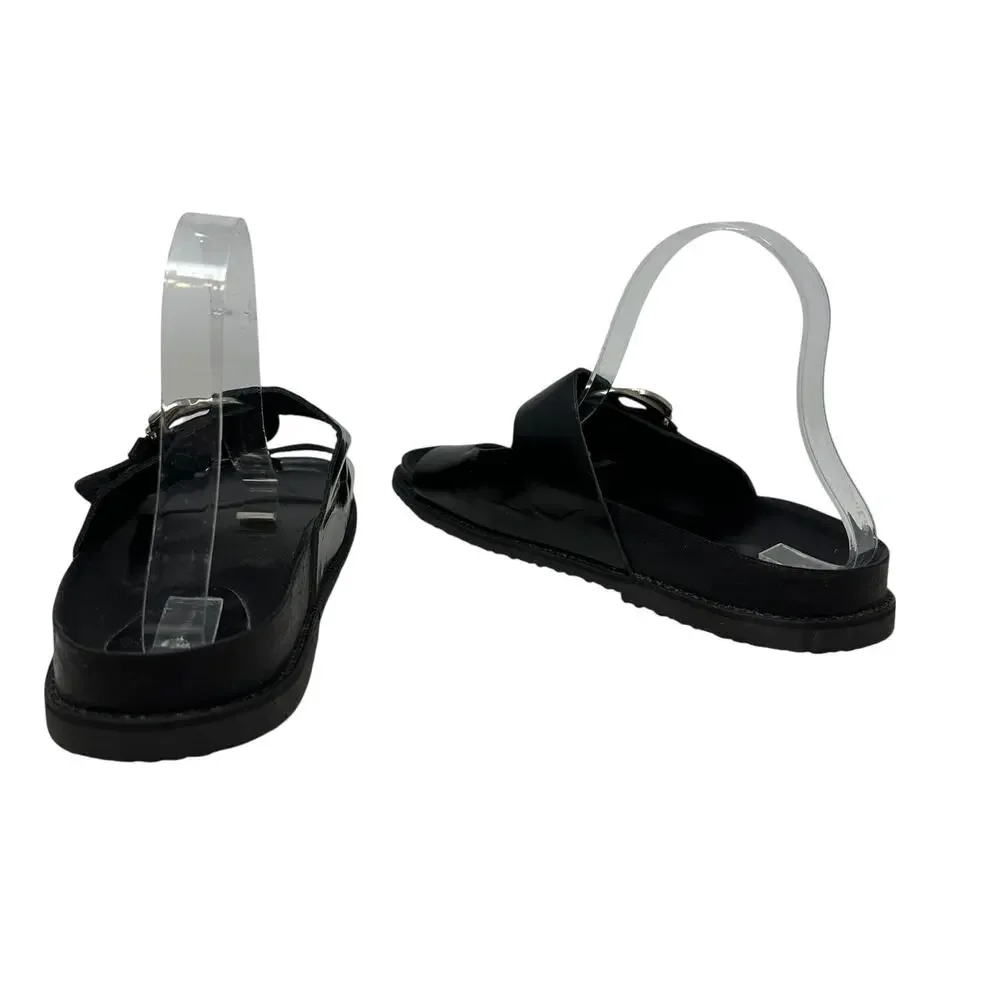 Zara Slide Sandals Buckles Double Strap Faux Leather Black Size 41 US‎ 10 - Picture 11 of 14